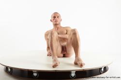Nude Man White Laying poses - ALL Slim Bald Laying poses - on back Realistic